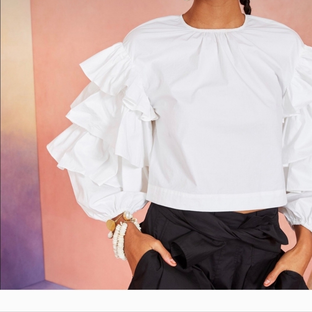 Ulla Johnson  Tulip White Ruffle Sleeve Blouse